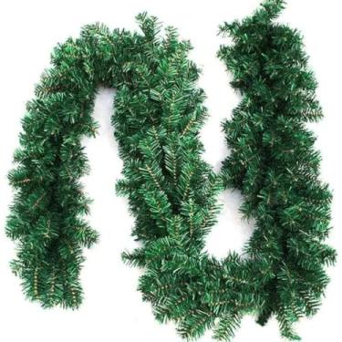 Imagem de Festão de Natal Luxo 2,6m Aramado Grosso Flexível com Galhos Verdes- Decorativos para Varanda, Porta e Árvore de Natal