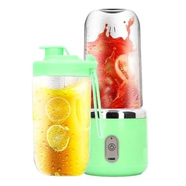 Imagem de Mini Liquidificador Portátil Blender Personal 400ML 6 Lâminas Recarregável - Shakeira Elétrica com Espremedor Elétrico, Liquidificador Pequeno para Viagens e Academia(Verde-2 COPOS)