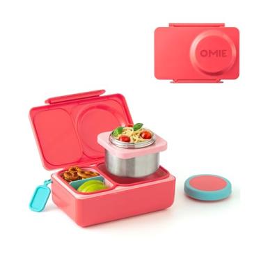 Imagem de Omie Lancheira OmieBox UP para crianças | Lancheira isolada | Pote térmico isolado a vácuo à prova de vazamento | Pacote de gelo refrigerador | 2 compartimentos (rosa cereja)