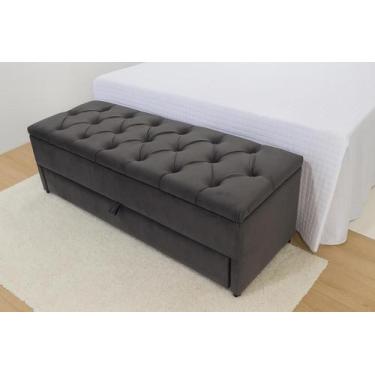 Imagem de Puf Baú Estofado Com Gaveta Tamanho Casal 140x50x45cm Cor Camurça - Co