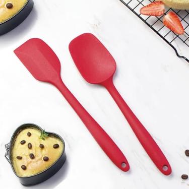 Imagem de Conjunto de espátula de silicone com 1 espátula e 1 raspador de utensílios de cozinha resistentes ao calor para cozinhar e assar (vermelho)