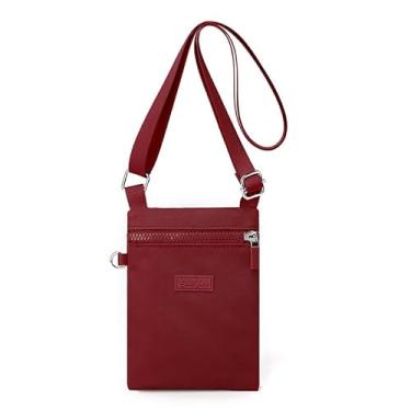 Imagem de Bolsa tiracolo pequena bolsa mensageiro casual bolsa feminina bolsa de mão bolsa de ombro de lona de nylon, vinho tinto, Medium