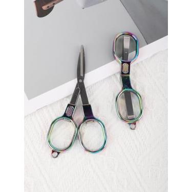 Imagem de 2 tesouras compactas de aço inoxidável, tesouras artesanais de 10 x 5 cm, ideal para papel, tecido, linha e pacotes