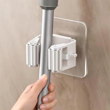 Imagem de 4 peças de suporte de vassoura, gancho de parede de plástico, fácil instalação, sem broca, organizador adesivo forte