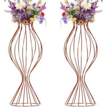 Imagem de 2 Vaso Torneado 60cm Armação Porta Arranjo Cor Dourado Rosa Preta Decoração Da Sala Pérgula Suporte Para Plantas Ideal Festa Casamento(rose gold)