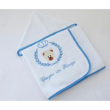 Imagem de Toalha Banho para Bebê Menino Forrada com Capuz Bordado Ursinho Realez