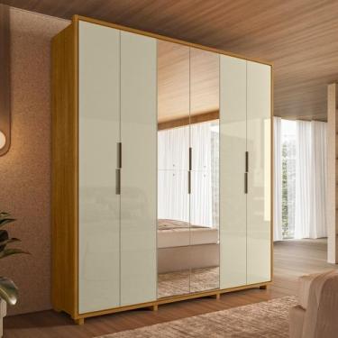 Imagem de Guarda Roupa Casal com Espelho 6 Portas e Pés Em MDF Matisse Madetec, 