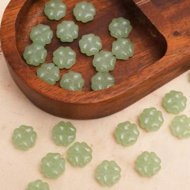 Imagem de 20 peças/saco, contas de vidro coloridas em forma de flor de quatro folhas, contas da sorte para fazer joias faça você mesmo, pulseiras transparentes, 10 x 10 mm (verde)