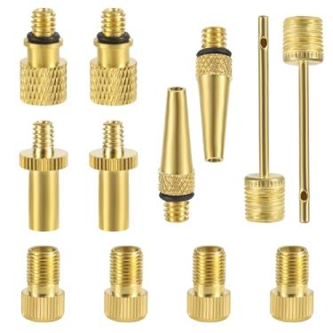 Imagem de Conjunto de adaptador de válvula de bicicleta com 12 peças, kit adaptador de válvula de pneu de latão, agulha de bomba esférica, adaptador FV/AV AV/EV EV/FV, bicos infláveis, ferramenta de válvula de