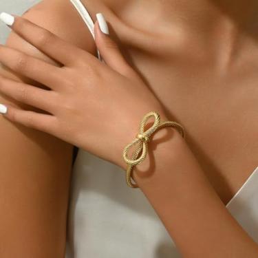 Imagem de Pulseira feminina com laço dourado ajustável, laço e nó aberto, joia moderna, presente