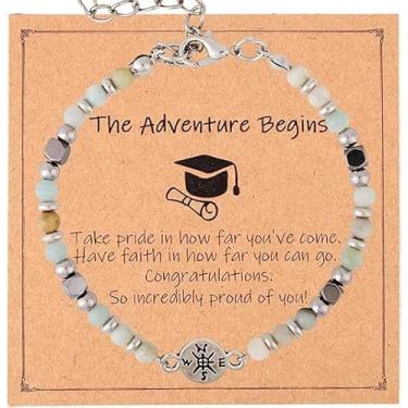 Imagem de Pulseira feminina de formatura 2025, pulseira de contas de pedra, joias exclusivas de formatura universitária, presentes para amigas, pulseira de pedra pequena com caixa de presente e cartão