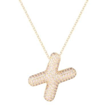 Imagem de Colar feminino, colar com alfabeto dourado, cristal, personalizado, com letras de diamante, pingente inicial, joia de zircão, presente para mulheres (X)
