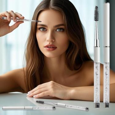 Imagem de 2 pincéis de rímel para sobrancelhas, pincéis de cílios de diamante, varinhas de rímel, aplicadores, pincéis cosméticos portáteis com tampa, spoolies de cílios para extensões de cílios (branco)