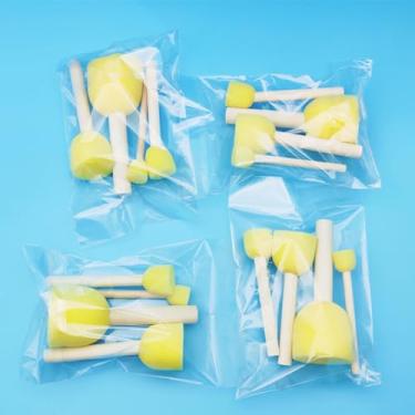 Imagem de Conjunto de 4 pincéis redondos de esponja – 4 tamanhos de pincéis de tinta de espuma para acrílico, aquarela, óleo, artes e artesanato DIY, pontilhado, mistura e texturização