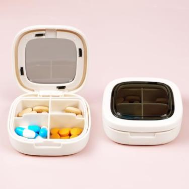 Imagem de Caixa organizadora de comprimidos portátil com 4 compartimentos, pequena para viagem, estojo compacto para tablet com armazenamento seguro (branco)