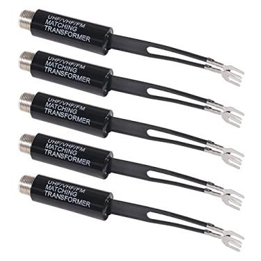 Imagem de 5 peças Adaptador conversor de transformador correspondente UHF/VHF/FM de 75 Ohm a 300 Ohm com conector coaxial coaxial fêmea tipo F para cabo antena de fio TV F Pin