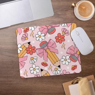 Imagem de Tapete de mouse floral fofo feminino, floral, coquete, rosa, lápis, mouse para professor, para mesa, escritório, casa, dormitório, computadores, laptop, acessórios de jogos, 21 x 19 cm