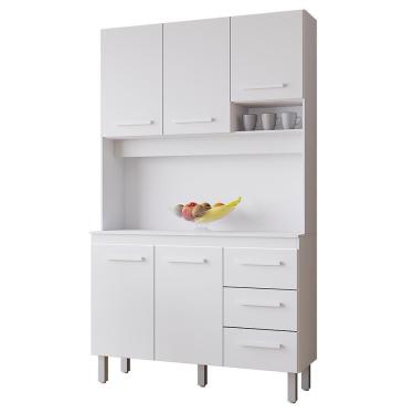 Imagem de Kit Cozinha 5 Portas 3 Gavetas 120 Cm Vitoria Branco Mobbs