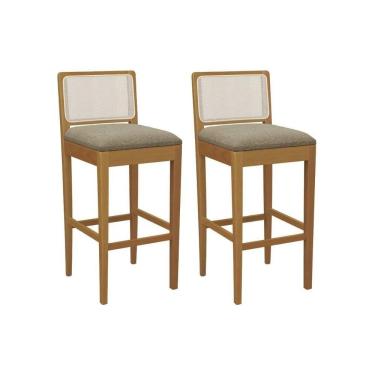 Imagem de Banqueta Sala De Jantar Sara 1bmm005ca Premium Madeira Maciça Kit 2 Un Carvalho-boucle Bege Fendi-tela Bege - Kappesberg