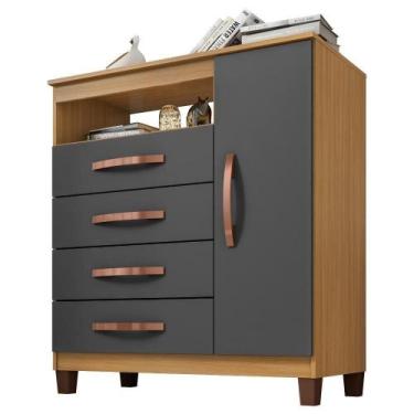 Imagem de Comoda Sapateira 1 Porta 4 Gavetas 84 Cm Moden 2258 Carvalho Am Grafit