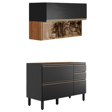 Imagem de Balcao Pia E Armario Aereo Vidro 120 Cm Proenca Nogueira Carbono Prime Demartez Nogueira Carbono Prime