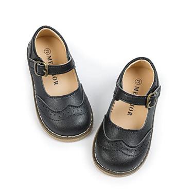 Imagem de Meckior Sapato infantil Mary Jane, sapatilha de balé para meninas, festa, escola, sapatos de princesa, laço, B01/Preto, 11 Little Kid
