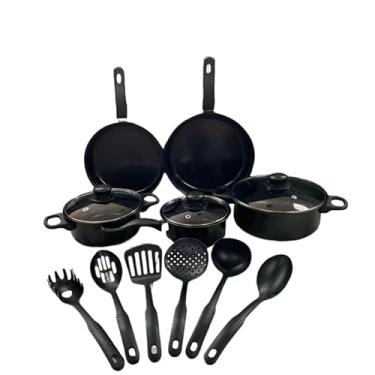 Imagem de Conjunto de Panelas 14 Peças Antiaderente com Tampa de Vidro | Frigideiras, Caçarolas e Utensílios