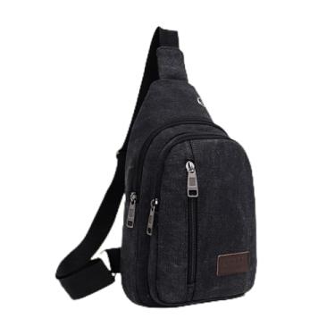 Imagem de Bolsa tiracolo masculina retrô de lona de cor sólida, durável, elegante, perfeita para uso diário em viagens, Preto, Casual