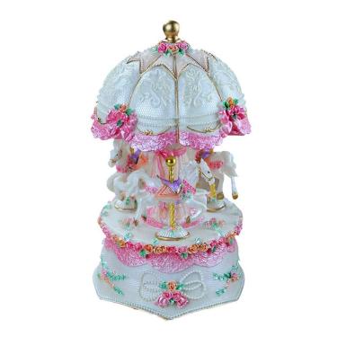 Imagem de Caixa de música Carrossel vintage com resina de cavalos 16x9cm