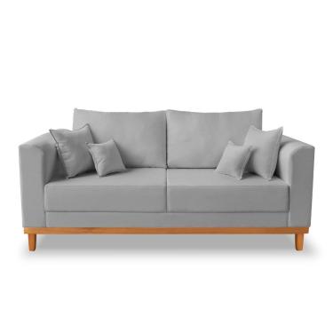 Imagem de Sofá Viena Beny 03 Lugares Com Base De Madeira Linho Cinza