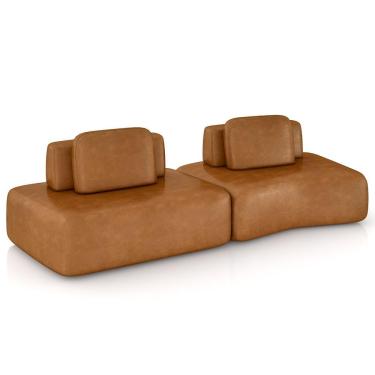 Imagem de Sofá Ilha Modular Para Sala Living Orgânico 315cm Angra K01 Couríssimo Camel - Lyam Decor