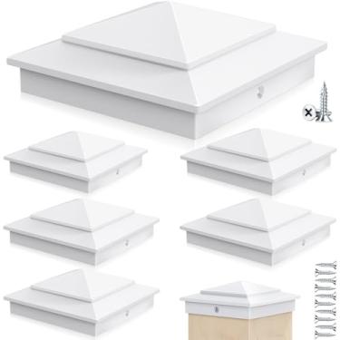 Imagem de Toscoco Tampas de poste de pirâmide de alumínio 4x4 para postes de madeira reais de 8,9 cm x 9 cm, tampas de postes de cerca resistentes para caixa de correio de deck de cerca de cedro - à prova de