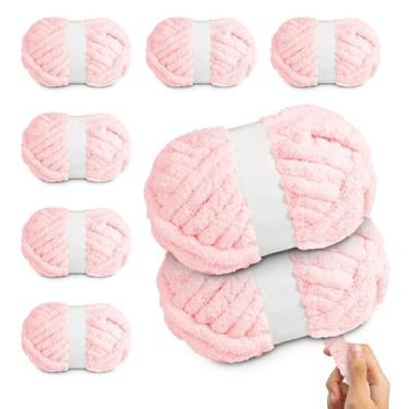 Imagem de Fio de chenille jumbo grosso para crochê de tricô à mão – 8 novelos × 227 g (25 metros cada) fio volumoso super macio grosso para cobertores, cachecóis, almofadas e artesanato DIY (rosa claro)