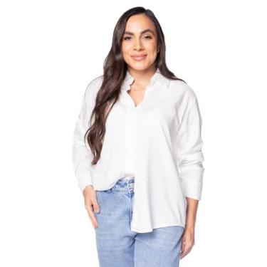 Imagem de Camisa Feminina Pellini Listrada Manga Longa Branco, Branco, M