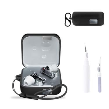 Imagem de Capa protetora para fone de ouvido NOUKAJU (com mosquetão + cordão + caneta de limpeza) à prova de quedas, arranhões, à prova de choque, capa para Nothing Ear 3 (preto)