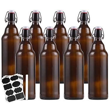 Imagem de Encheng Garrafas de vidro âmbar com tampas herméticas de 947 ml, tampa fácil para cerveja e fabricação caseira, kombucha com tampas, tampa giratória para bebidas, pacote com 8