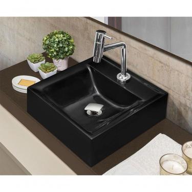 Imagem de Cuba Quadrada Sobrepor C/ Torneira E Valvula Metal Preto