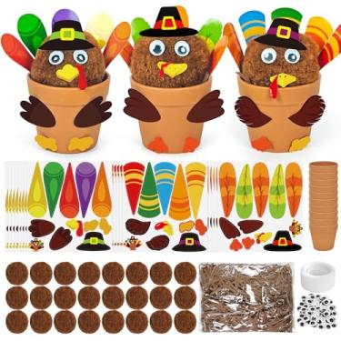 Imagem de Cinrobiye Conjunto de 24 kits de artesanato de peru de ação de graças, kit de fabricação de vasos decorativos de peru para atividades de sala de aula, decoração de casa, festivais, lembrancinhas de