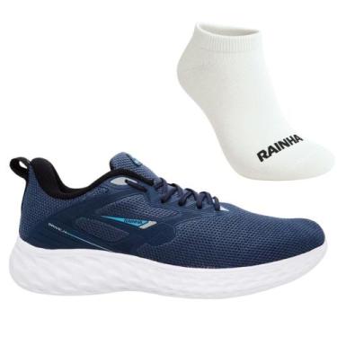 Imagem de Kit Tênis Rainha Drive IV Masculino e Meia, 42, Marinho, Branco, Mascu