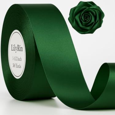 Imagem de Fita verde escura 3,8 cm caixa de presente de Natal 36 jardas rolo de cetim perfeito para scrapbooking arte casamento grinalda embalagem aniversário buquês de flores DIY laços de cabelo feitos à mão