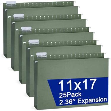 Imagem de gisgfim Pacote com 25 pastas de arquivo suspensas reforçadas de 28 x 43 cm, pastas de arquivos suspensas de capacidade extra com abas, organizador de arquivos para serviço pesado, expansão de 6 cm