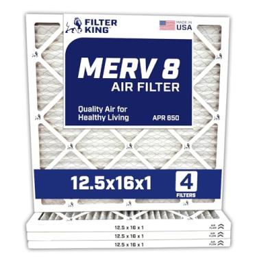 Imagem de Filter King Filtro de ar de 12,5 x 16 x 1 | Pacote com 4 | Filtros de forno A/C plissados MERV 8 HVAC | Feito nos EUA | Tamanho real: 12,5 x 16 x 1,90 cm
