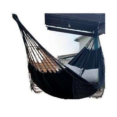 Imagem de Rede de Dormir Descanso Casal, Jeans Confortável E Resistente(Preta C/Franjas)