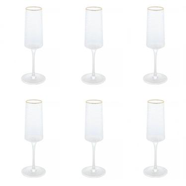 Imagem de Conjunto De Taças De Cristal Martelado Com Fio De Ouro Para Espumante 6 Peças 300 Ml Petra Lyor