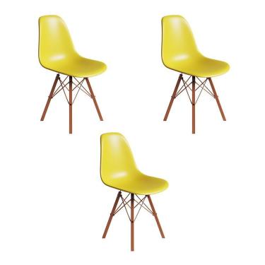Imagem de Conjunto 3 Cadeiras Eames Estilo Moderno Em Ferro Cobre Com Assento Amarelo