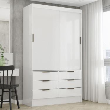 Imagem de Guarda Roupa Sevilha 2 Portas De Correr 6 Gavetas Carioca Móveis Branco