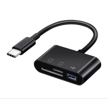 Imagem de Adaptador leitor cartão de memória 3 em 1, SD, MicroSD e USB Tipo C, TF, OTG, conversor para Celulares, Tablets