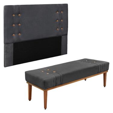 Imagem de Kit Cabeceira E Calçadeira Recamier Casal 1,40M Suede Cinza