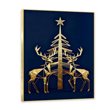 Imagem de Moldura dourada. Pintura de Natal glamorosa minimalista, arte geométrica dourada, decoração de Natal moderna emoldurada para parede da sala de estar. A23. 80 x 105 cm - 31,5 x 41,3 pol