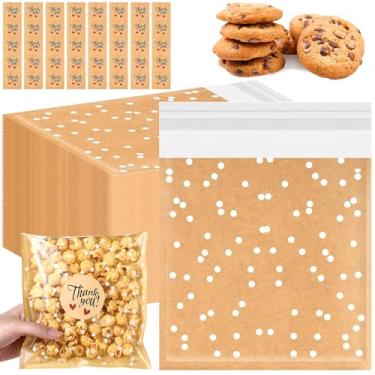 Imagem de Fuyoooo Sacos autoadesivos para biscoitos, sacos de guloseimas de celofane de bolinhas de plástico pequeno com adesivos de agradecimento para presente de festa, pastelaria, biscoitos, doces (18 x 19